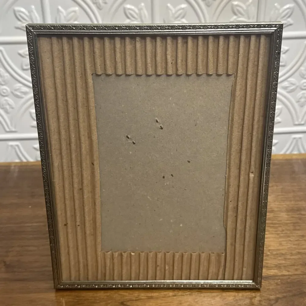 Vintage Metal Picture Frame Glass Easel Gold Tone Ornate Design 8x10 MCM Decor
